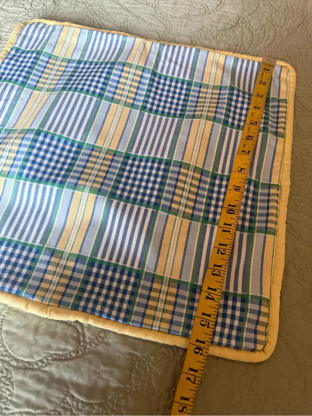 Cottagecore Blue Yellow Gingham Plaid Pillow Cover 16x16 Farmhouse Cottage